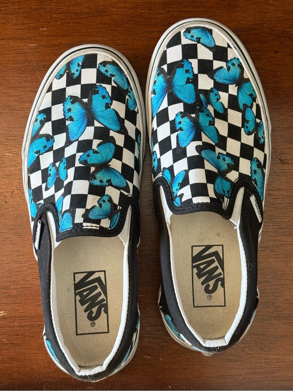 Vans Slip-On Checkerboard Sneakers with Butterfly Print